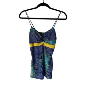 Y2K‎ Yoyo5 Blue Floral Spaghetti Strap Tank Top Size M Funky Retro Going Out Top